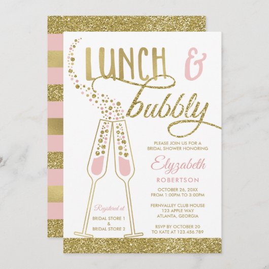 Mittag und Bubbly Brautparty Einladung, Imitate Go Einladung (Vorne/Hinten)