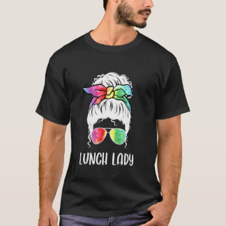 Mittagessen-Dame Unordentlicher Bun Retro Mittages T-Shirt