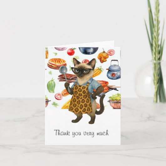 Mittagessen Lady serviert Essen Dankeskarte (Vorderseite)