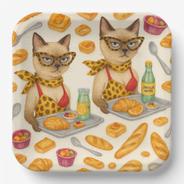 Mittagessen-Lady serviert Essen für Katzenliebhabe Pappteller