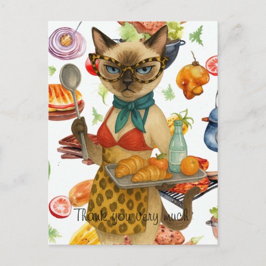 Mittagessen Lady serviert Essen Postkarte (Vorderseite)