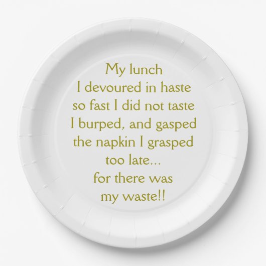 Mittagessen Limerick Pappteller (Vorderseite)