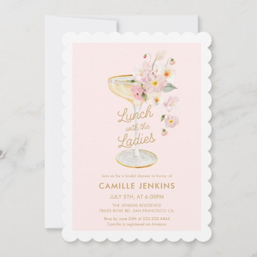 Mittagessen mit den Damen Rosa Hochzeitsbrunch Einladung (Vorderseite)