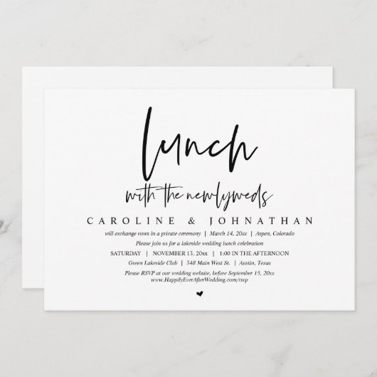 Mittagessen mit den Neuvermählten, Hochzeitsfeier- Einladung (Vorne/Hinten)