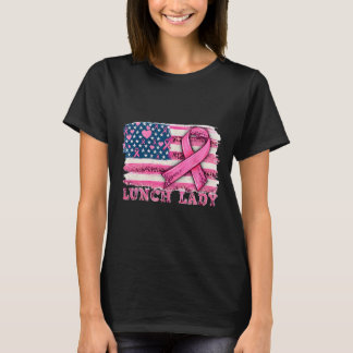 Mittags Lady American Flag rosa Ribbon Brustkrebs T-Shirt