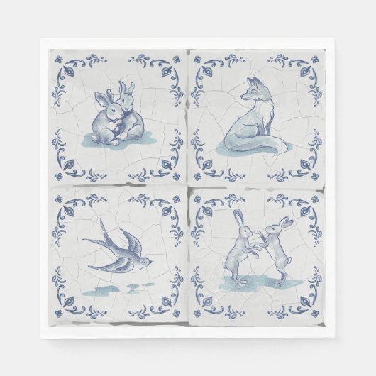 Mittags-Servietten Delft-Fliese Waldtiere Serviette (Vorderseite)