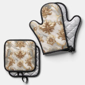 Mitte aus Gold und Marmor Ofenhandschuh & Topflappen-Set (Vorderseite/Rückseite)