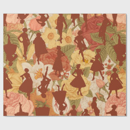 Mitte der 50er Jahre Vintage Silhouette Blumenfrau Geschenkpapier