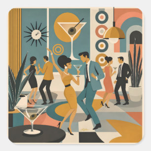 Mitte des Jahrhunderts 60er Hip-Martini-Cocktail-T Quadratischer Aufkleber