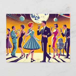 Mitte des Jahrhunderts 60er Space Age Cocktailpart Postkarte