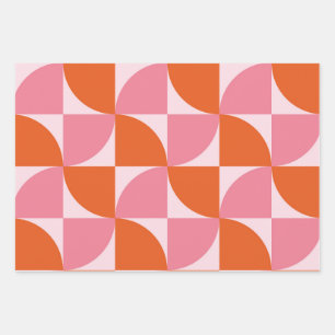Mitte des Jahrhunderts Abstrakte Orange und Rosa M Geschenkpapier Set