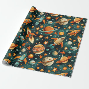 Mitte des Jahrhunderts Atomarer Raum Orange Teal P Geschenkpapier