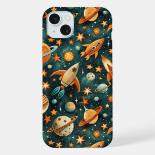 Mitte des Jahrhunderts Atomarer Raum Orange Teal P iPhone 15 Plus Hülle