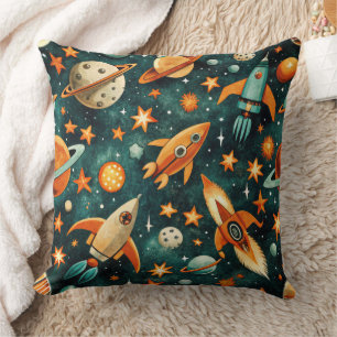 Mitte des Jahrhunderts Atomarer Raum Orange Teal P Kissen