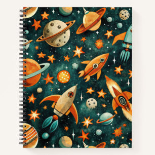 Mitte des Jahrhunderts Atomarer Raum Orange Teal P Notizblock