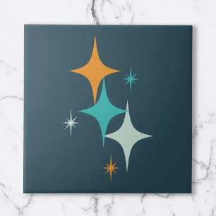 Mitte des Jahrhunderts Atome Sterne Dunkle Teal Aq Fliese