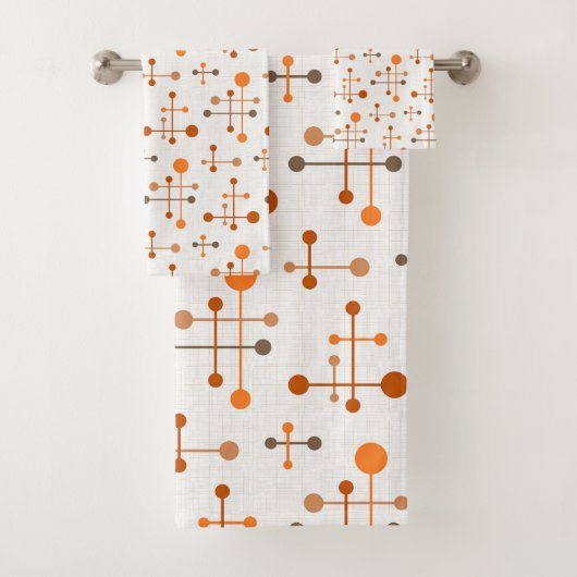Mitte des Jahrhunderts Atomic Age Muster 36 Orange Badhandtuch Set (Insitu)
