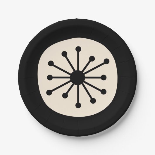 Mitte-des-Jahrhunderts Atomic Dot Süß Retro Schwar Pappteller (Vorderseite)