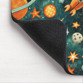 Mitte des Jahrhunderts Atomic Space Orange Teal Pl Mousepad (Ecke)
