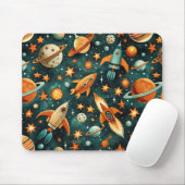 Mitte des Jahrhunderts Atomic Space Orange Teal Pl Mousepad (Mit Mouse)