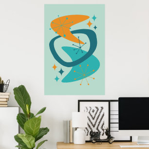 Mitte des Jahrhunderts Atomzeitalter 7 Aqua, Türki Poster