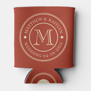 Mitte-des-Jahrhunderts-Brandrot-Hochzeitsmonogramm Dosenkühler