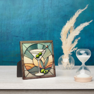 Mitte des Jahrhunderts Buntglas 2 Olive Martini Fotoplatte