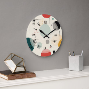 Mitte des Jahrhunderts farbenfrohes geometrisches Große Wanduhr
