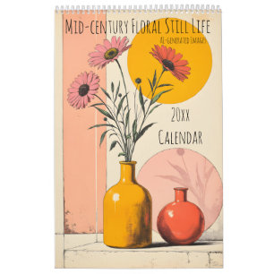 Mitte-des-Jahrhunderts Florales Stillleben Einseit Kalender