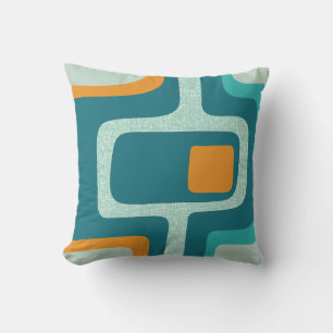 Mitte des Jahrhunderts Funky Abstrakt Aqua, Orange Kissen