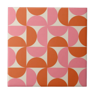 Mitte des Jahrhunderts Halbkreise Pink Orange Geom Fliese