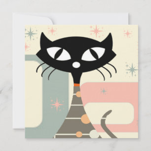 Mitte des Jahrhunderts Katze Mid-Century Modern Feiertagskarte
