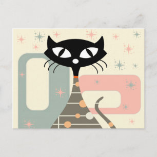 Mitte des Jahrhunderts Katze Mid-Century Modern Postkarte