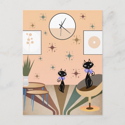 Mitte des Jahrhunderts Katze Mid-Century Modern Postkarte (Vorderseite)