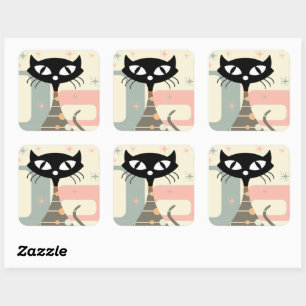 Mitte des Jahrhunderts Katze Mid-Century Modern Quadratischer Aufkleber