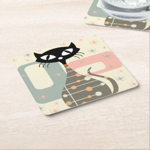 Mitte des Jahrhunderts Katze Mid-Century Modern Rechteckiger Pappuntersetzer