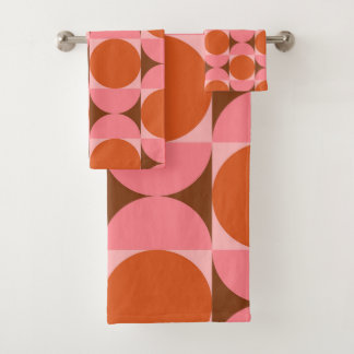 Mitte des Jahrhunderts Kreise und Quadrate Pink Or Badhandtuch Set