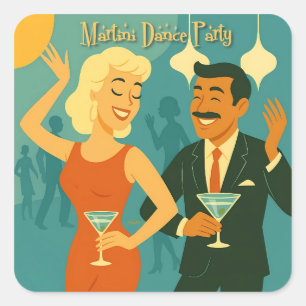 Mitte des Jahrhunderts Martini Tanzparty Quadratischer Aufkleber