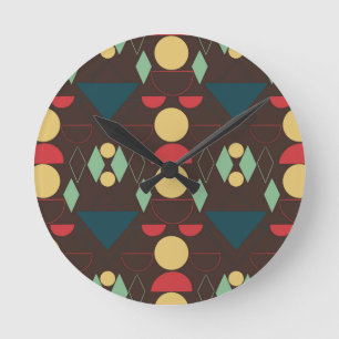 Mitte des Jahrhunderts Mod Geometrisch Braun Runde Wanduhr
