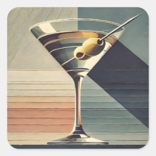 Mitte des Jahrhunderts Modern 2 Olive Martini Cock Quadratischer Aufkleber