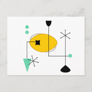 Mitte des Jahrhunderts modern blau gelb einfaches Postkarte