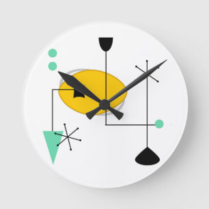 Mitte des Jahrhunderts modern blau gelb einfaches Runde Wanduhr