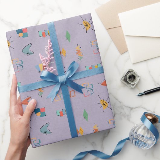 Mitte des Jahrhunderts modern strukturiert helllil Geschenkpapier (Schenken)