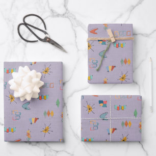 Mitte des Jahrhunderts modern strukturiert helllil Geschenkpapier Set
