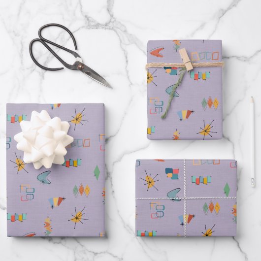Mitte des Jahrhunderts modern strukturiert helllil Geschenkpapier Set (Vorderseite)