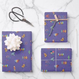 Mitte des Jahrhunderts modern strukturiert mittelv Geschenkpapier Set