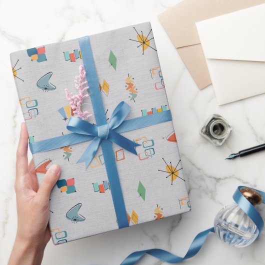 Mitte des Jahrhunderts modern strukturiertes hellg Geschenkpapier (Schenken)