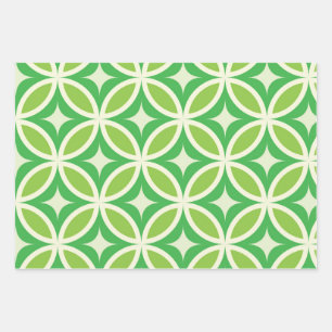 Mitte des Jahrhunderts, moderne geometrische Limet Geschenkpapier Set