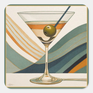 Mitte des Jahrhunderts Moderne Martini Cocktail St Quadratischer Aufkleber
