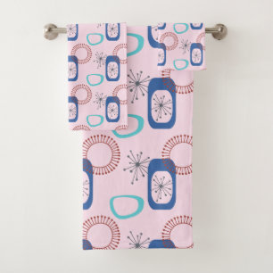 Mitte des Jahrhunderts Moderne rosa Atomwaffen Ste Badhandtuch Set
